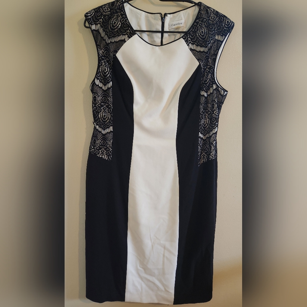 Calvin Klein Black and White Lace Dress